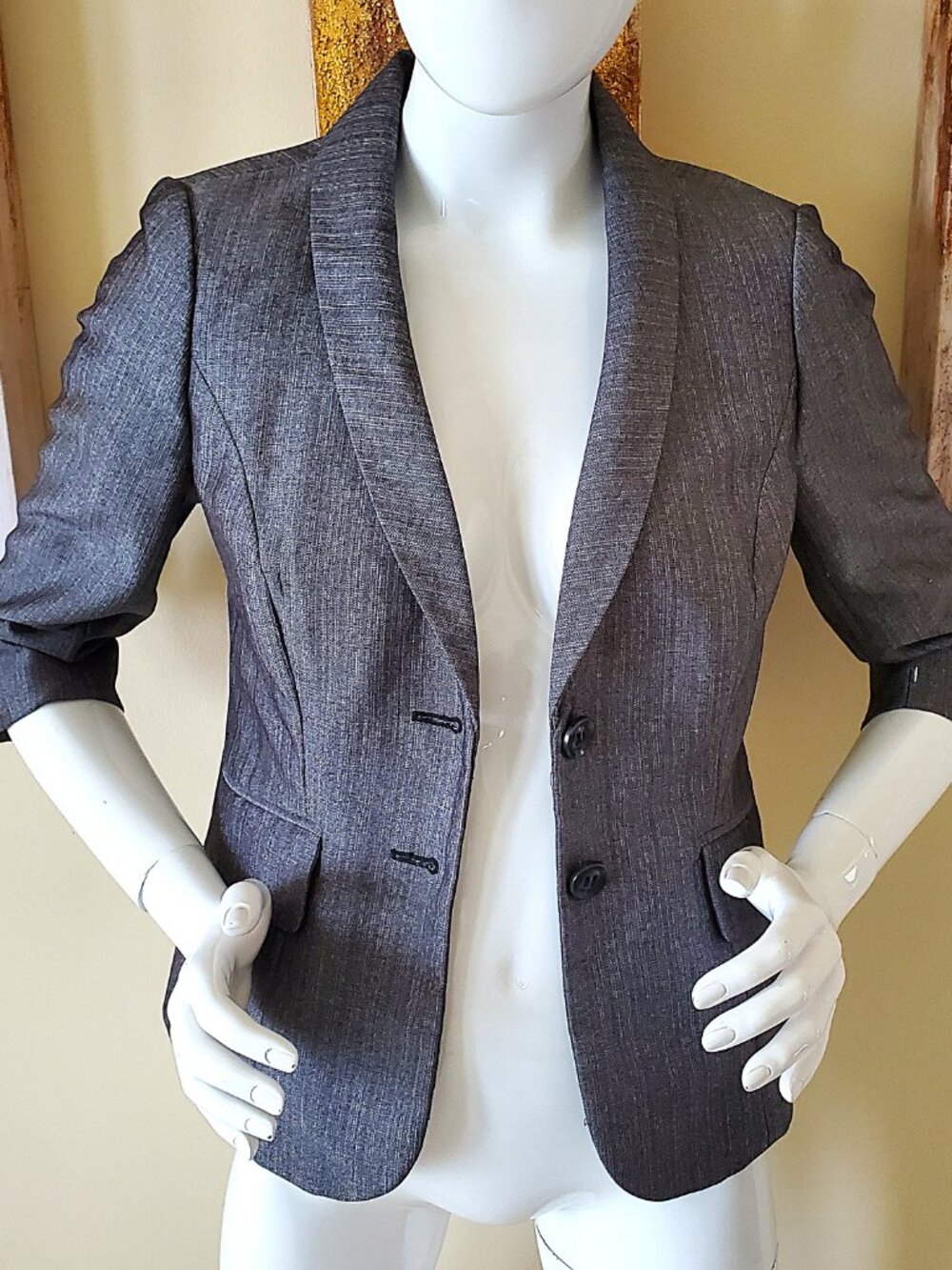 The Limited Women's Gray/Black 3Q Sleeve Tailored Blazer Jacket SZ S